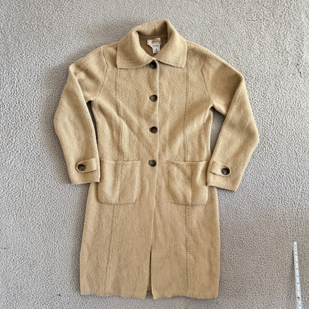 Talbots Alpaca Wool Long Cardigan Sweater Duster Camel Tan Button Front Women M